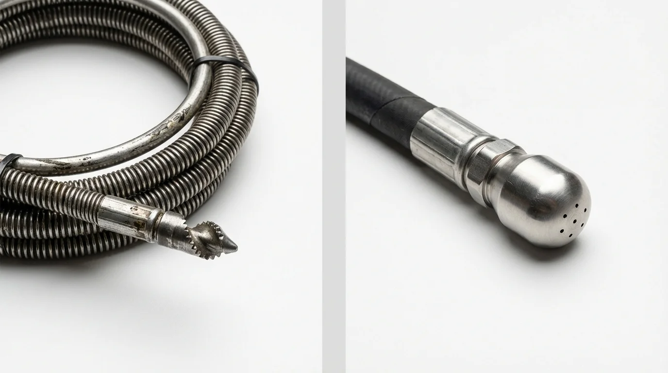 Drain snake cable and hydro jetting nozzle used for drain cleaning in Hawthorne, FL