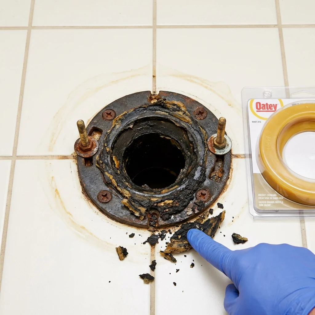 Failed wax ring showing water seepage at the base of a toilet in a Hawthorne, FL home