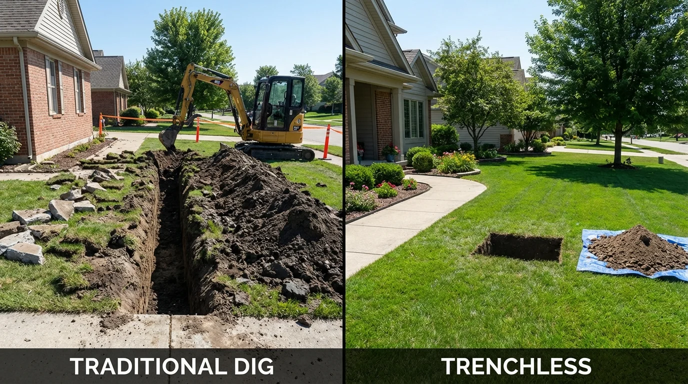 Trenchless sewer repair with minimal yard damage versus traditional excavation in Hawthorne, FL